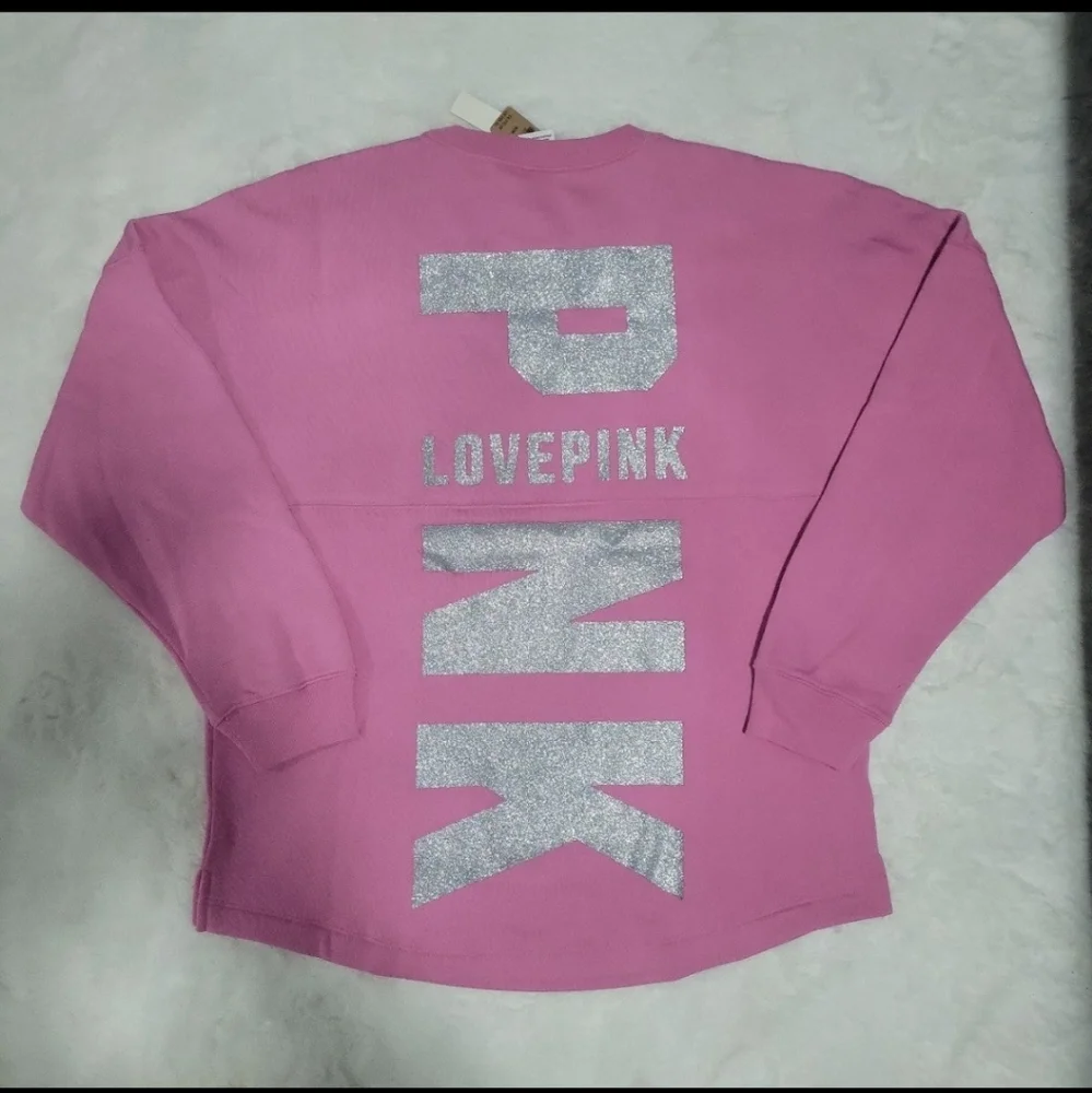 VS PINK Varsity Crewneck Sweatshirt with Glitter Logo - Picture 8 of 9